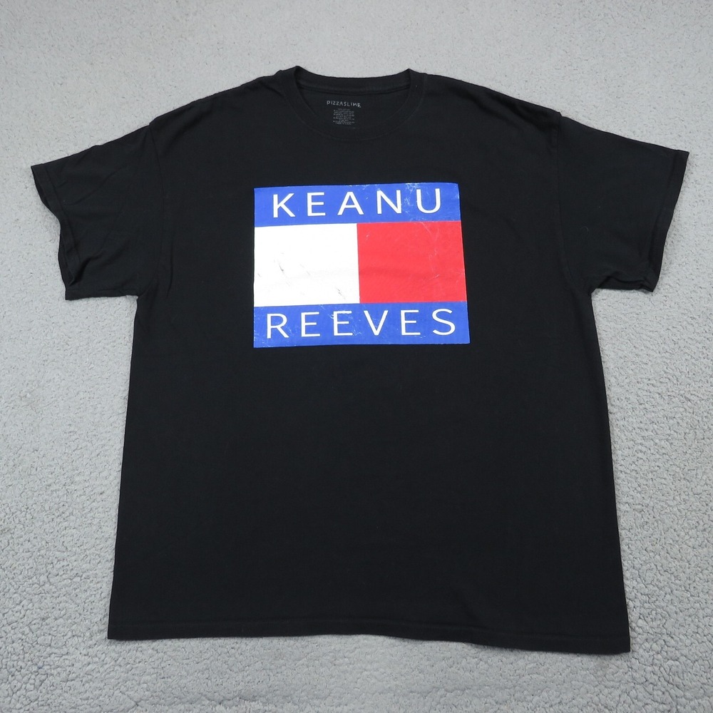 PizzaSlime Keanu Reeves Tommy Flag Parody Graphic Tee Mens XL Black Short Sleeve